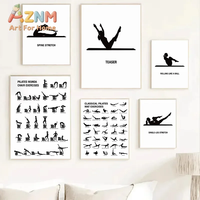 Home Gym Guide - Pilates Workout Reference Poster Mat Reformer