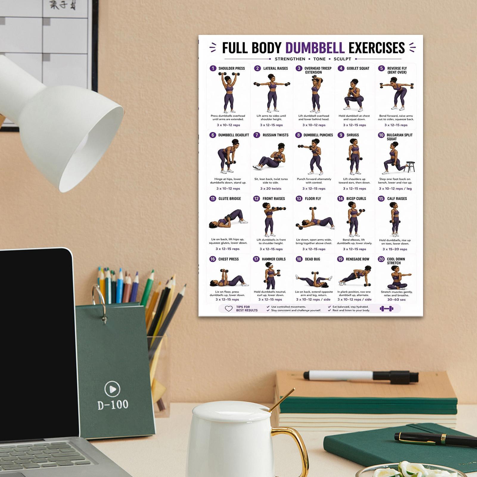 Home Gym Guide - Dumbbell Exercise Poster 2pcs Full Body