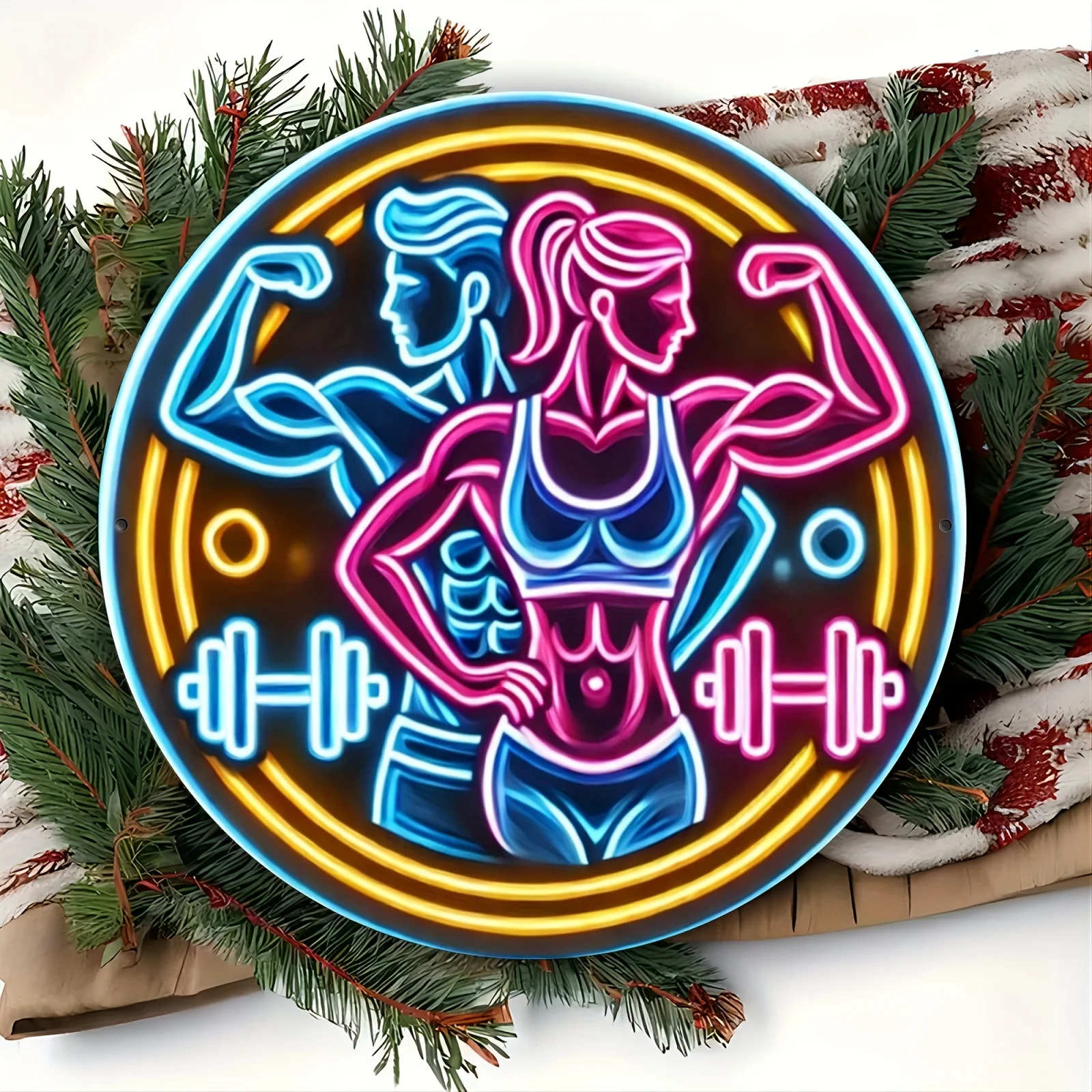 2D Metal Sign Fitness Gym Neon - Home Gym Dumbbell Workout recension och pris