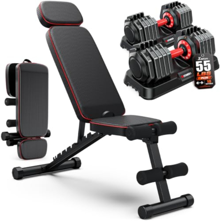 Adjustable Dumbbell Set with F - Home Gym Weight Bench recension och pris