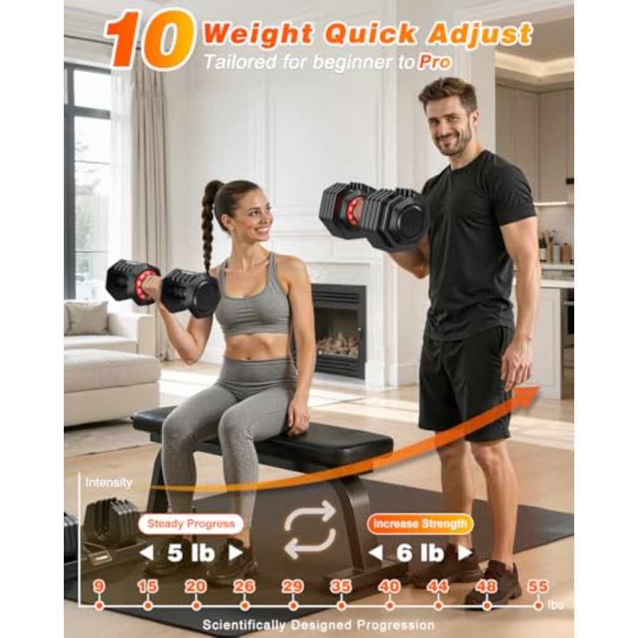Adjustable Dumbbell Set with F - Home Gym Weight Bench recension och pris